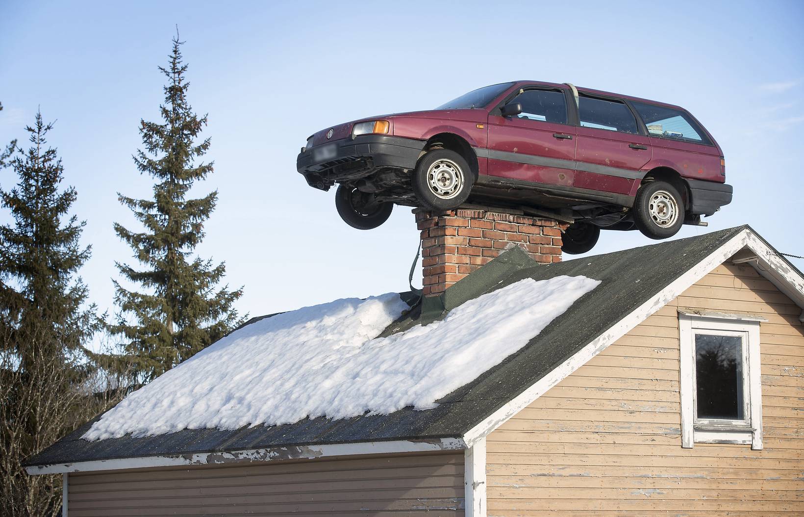 Car parked on rooftop